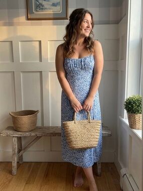 Zara Light Blue & White Floral Maxi Dress